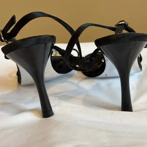 Nina New York Black Rhinestone Strappy Mid Height Heel Sandal Size 6.5M - Picture 4 of 6